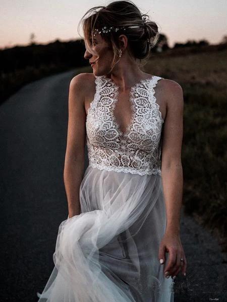 Lace Bodice Tulle Skirt Backless Bridal Gown Minimalist Wedding Dresses WD439 - Image 5