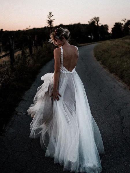 Lace Bodice Tulle Skirt Backless Bridal Gown Minimalist Wedding Dresses WD439 - Image 7