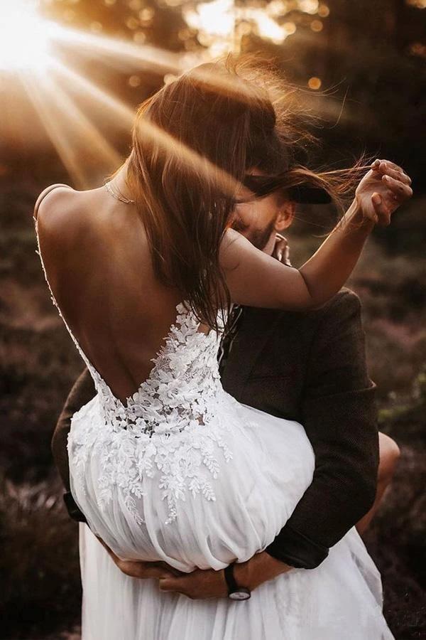 Lace Bodice V Neck Bridal Dresses Ivory Backless A Line Wedding Dresses  WD468 - Image 3