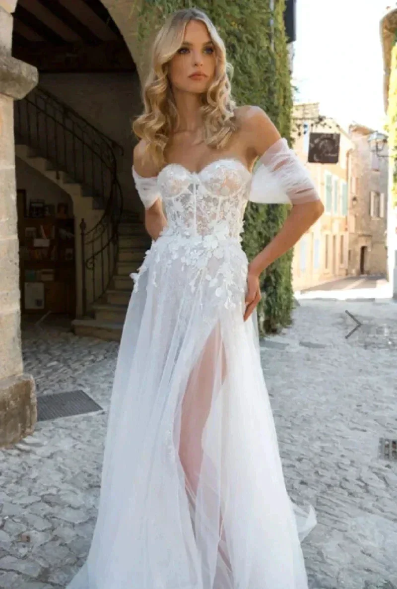Lace Boho High Fork Wedding Dresses A Line Off The Shoulder Beach Sweetheart Bride Dresses Custom Made To Measures Floor Length - Image 3