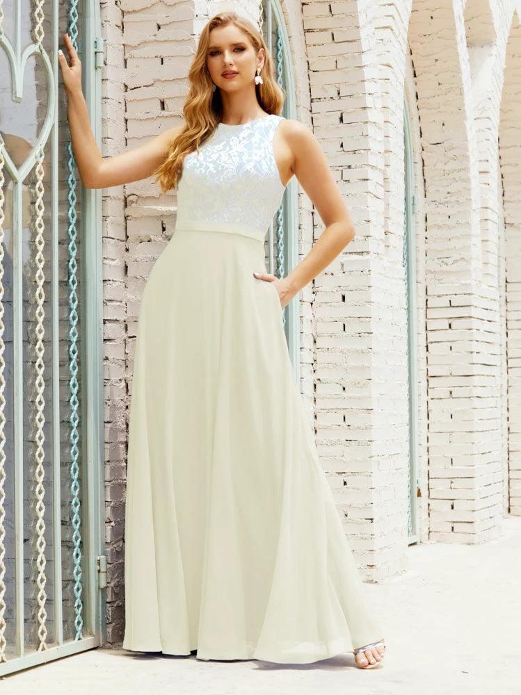 Lace Bridesmaid Dress Floor Length Evening Gowns with Pockets 28017 - Image 101
