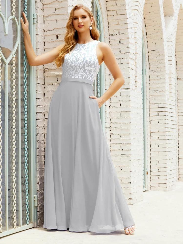 Lace Bridesmaid Dress Floor Length Evening Gowns with Pockets 28017 - Image 105