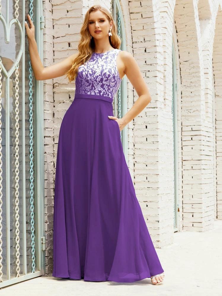 Lace Bridesmaid Dress Floor Length Evening Gowns with Pockets 28017 - Image 109