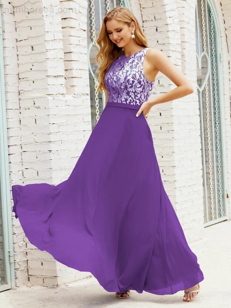 Lace Bridesmaid Dress Floor Length Evening Gowns with Pockets 28017 - Image 112