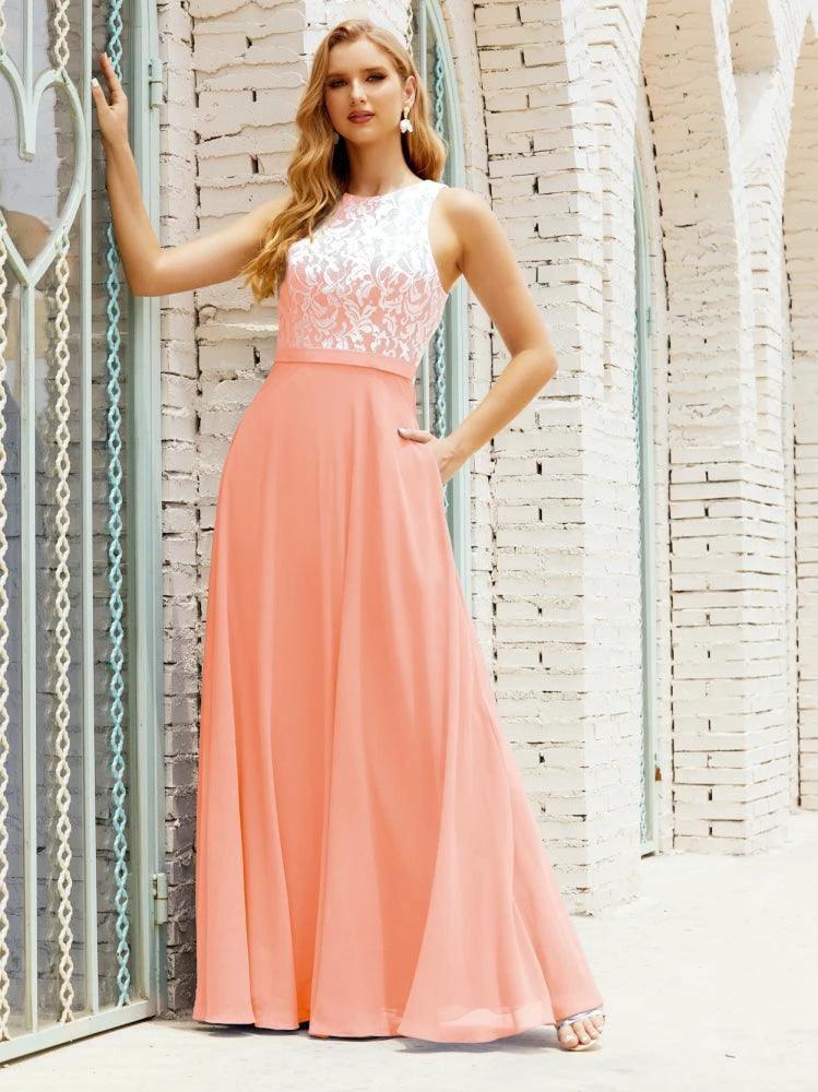 Lace Bridesmaid Dress Floor Length Evening Gowns with Pockets 28017 - Image 113