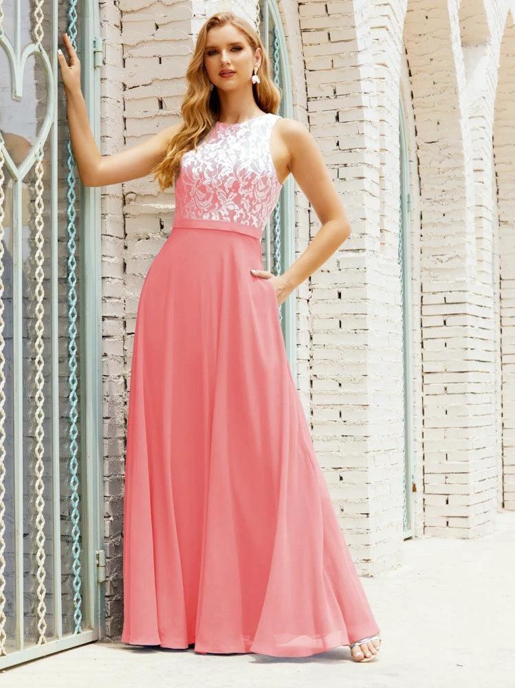 Lace Bridesmaid Dress Floor Length Evening Gowns with Pockets 28017 - Image 117