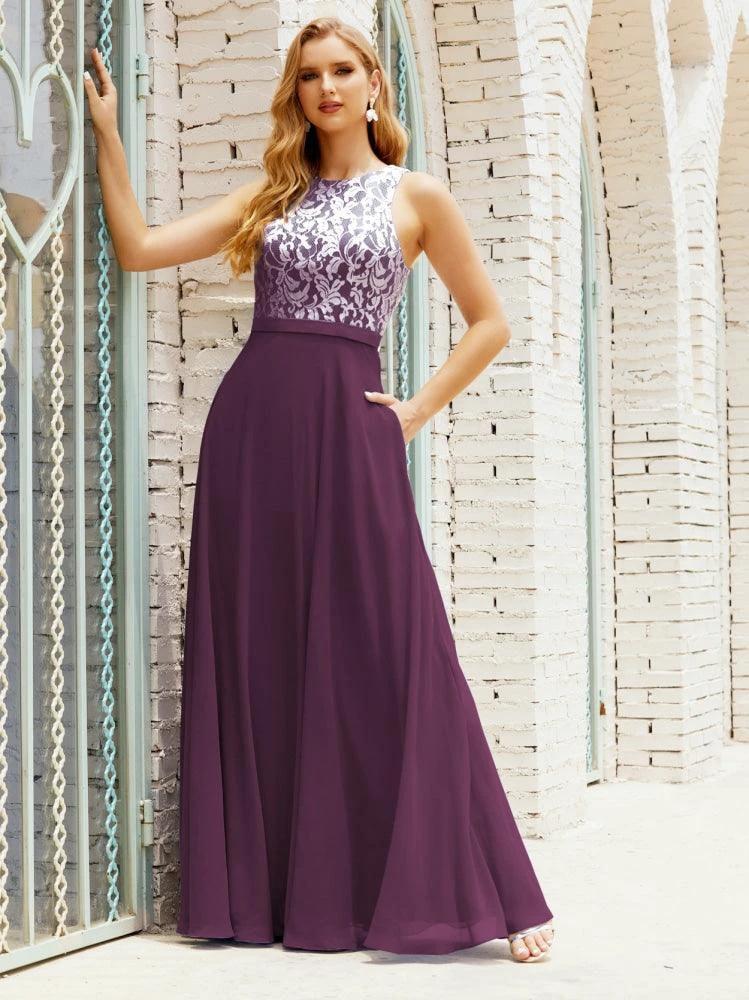 Lace Bridesmaid Dress Floor Length Evening Gowns with Pockets 28017 - Image 121