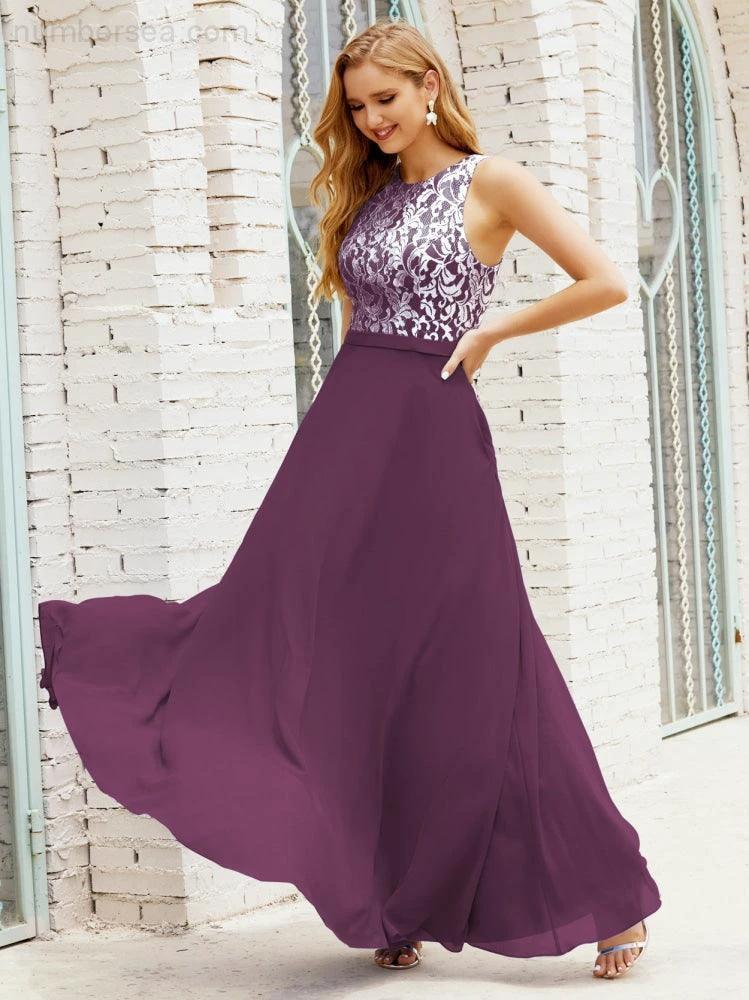 Lace Bridesmaid Dress Floor Length Evening Gowns with Pockets 28017 - Image 124
