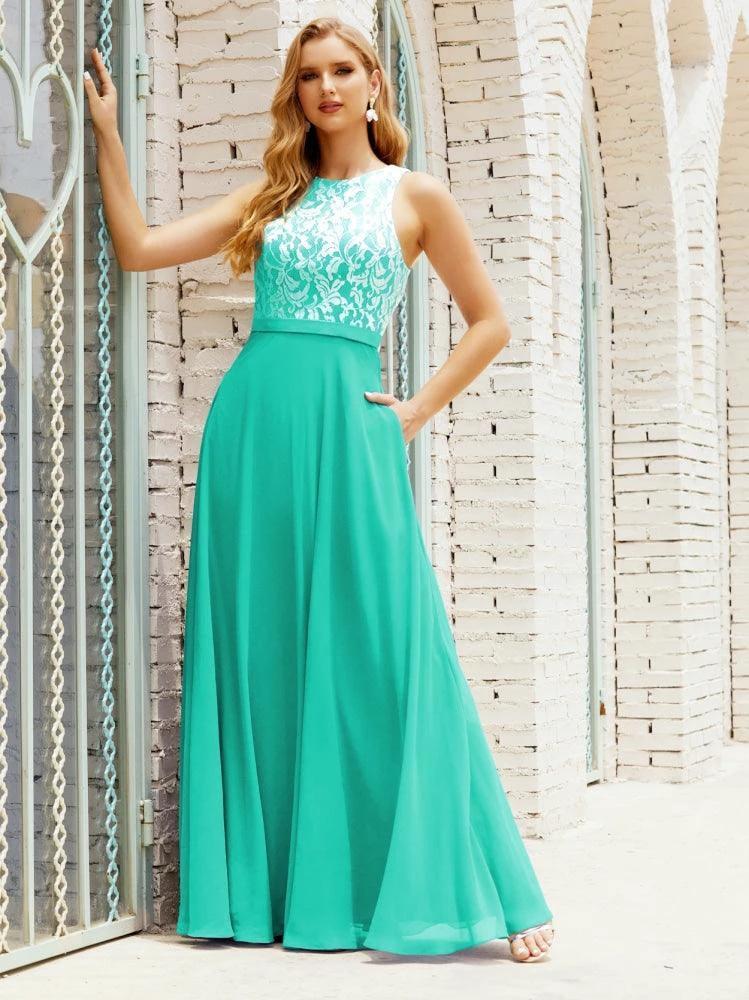 Lace Bridesmaid Dress Floor Length Evening Gowns with Pockets 28017 - Image 125
