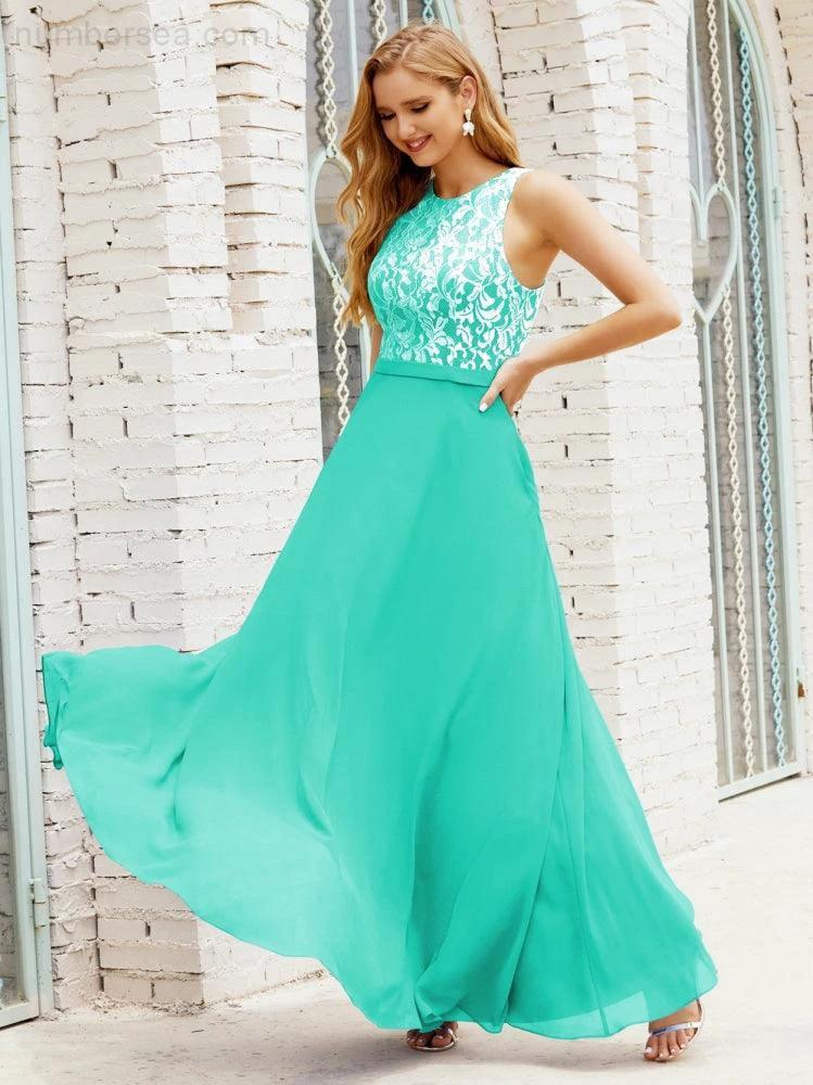 Lace Bridesmaid Dress Floor Length Evening Gowns with Pockets 28017 - Image 128