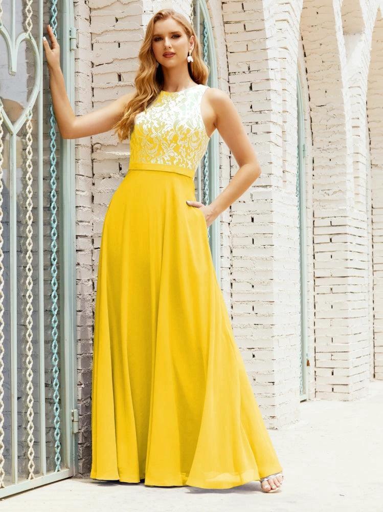 Lace Bridesmaid Dress Floor Length Evening Gowns with Pockets 28017 - Image 129