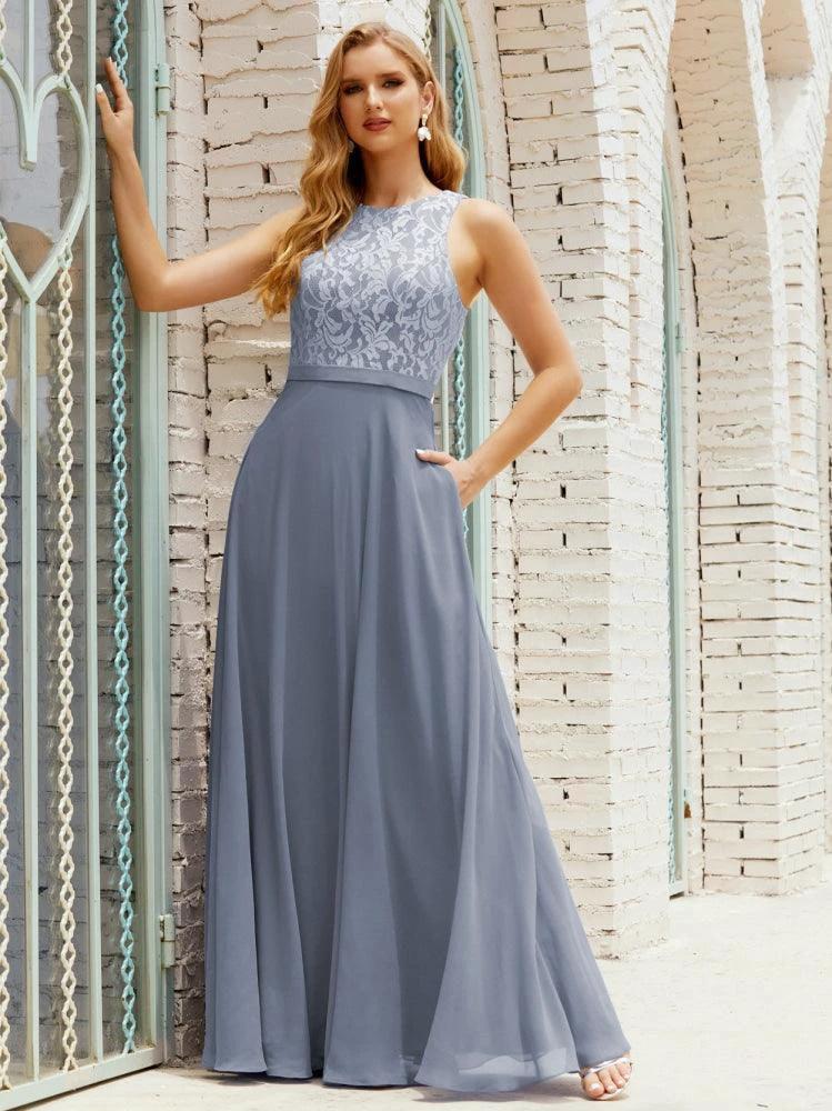 Lace Bridesmaid Dress Floor Length Evening Gowns with Pockets 28017 - Image 13