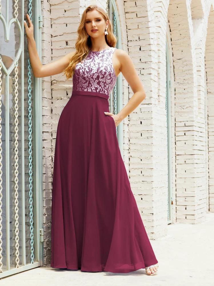 Lace Bridesmaid Dress Floor Length Evening Gowns with Pockets 28017 - Image 133