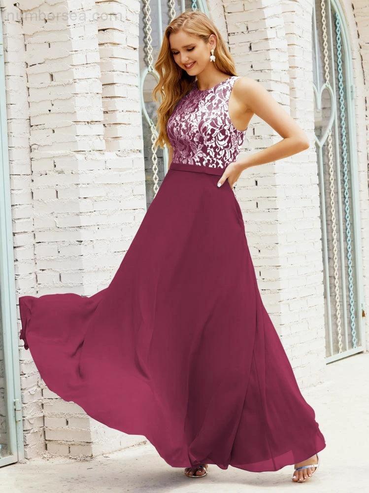 Lace Bridesmaid Dress Floor Length Evening Gowns with Pockets 28017 - Image 136