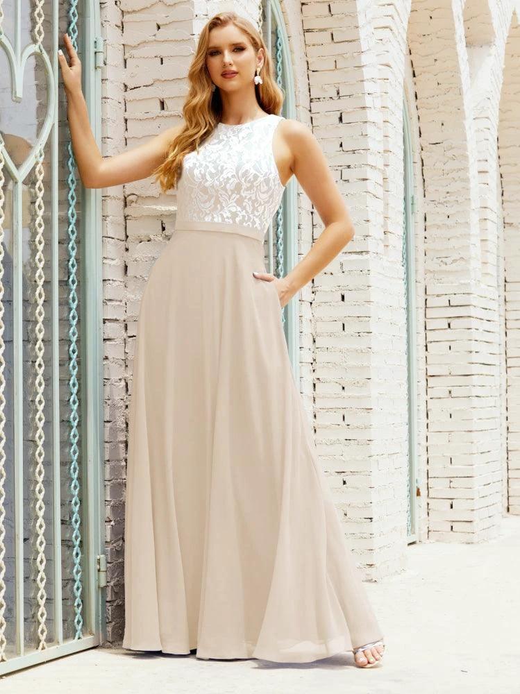 Lace Bridesmaid Dress Floor Length Evening Gowns with Pockets 28017 - Image 137