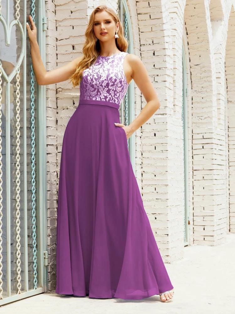 Lace Bridesmaid Dress Floor Length Evening Gowns with Pockets 28017 - Image 141