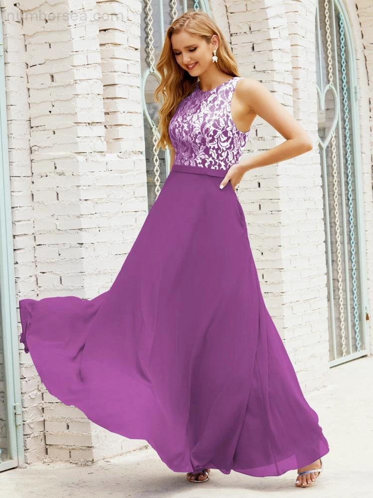 Lace Bridesmaid Dress Floor Length Evening Gowns with Pockets 28017 - Image 144