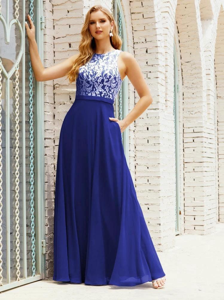 Lace Bridesmaid Dress Floor Length Evening Gowns with Pockets 28017 - Image 145