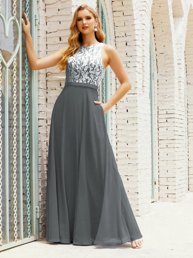Lace Bridesmaid Dress Floor Length Evening Gowns with Pockets 28017 - Image 149