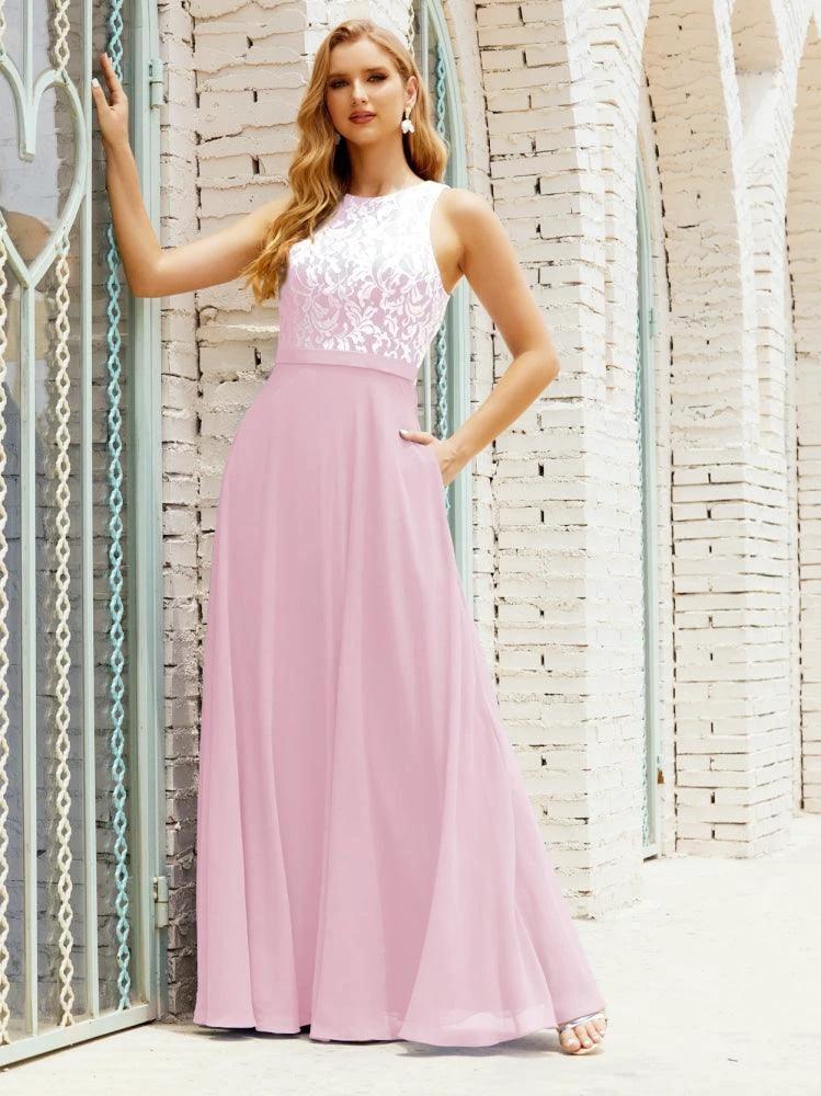 Lace Bridesmaid Dress Floor Length Evening Gowns with Pockets 28017 - Image 153