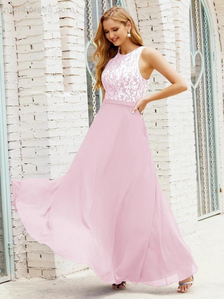 Lace Bridesmaid Dress Floor Length Evening Gowns with Pockets 28017 - Image 156