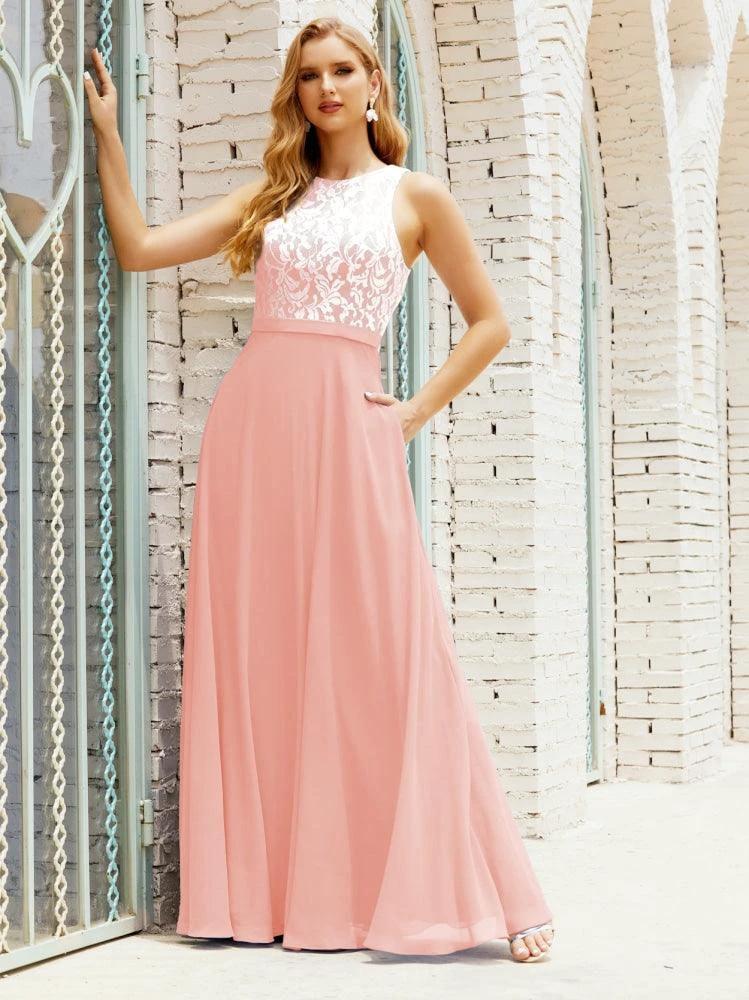 Lace Bridesmaid Dress Floor Length Evening Gowns with Pockets 28017 - Image 157