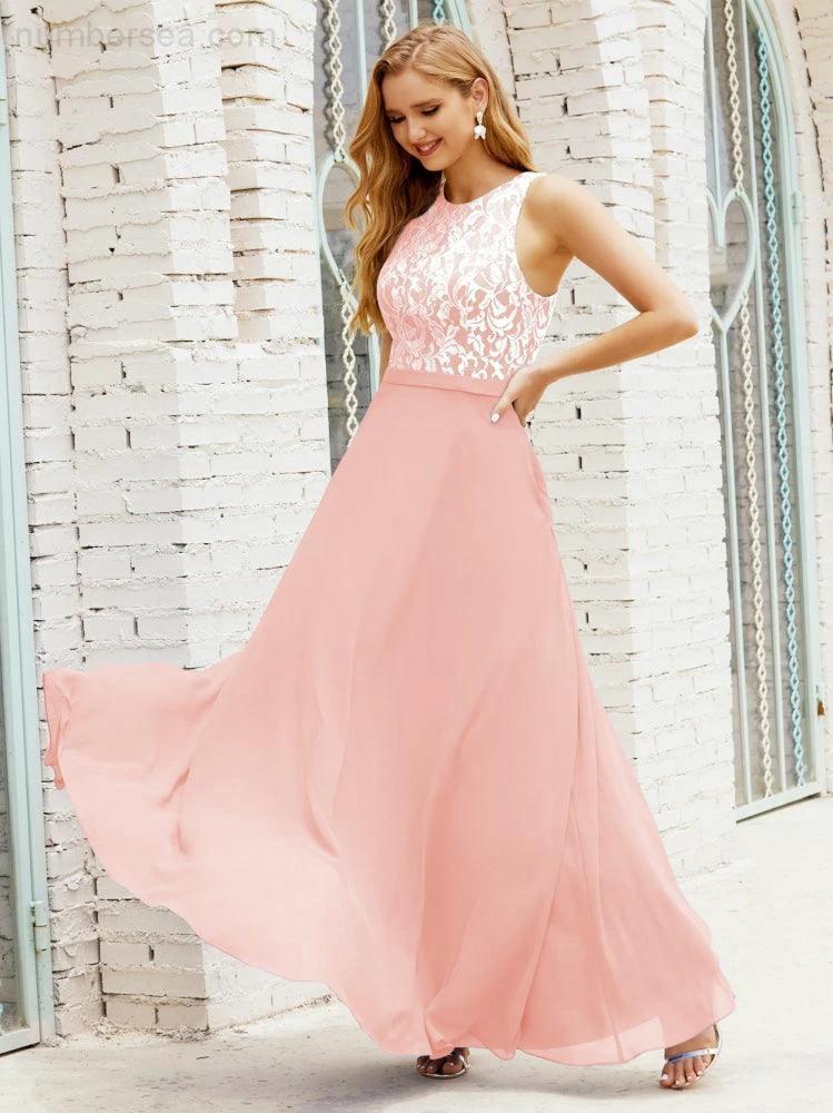 Lace Bridesmaid Dress Floor Length Evening Gowns with Pockets 28017 - Image 160