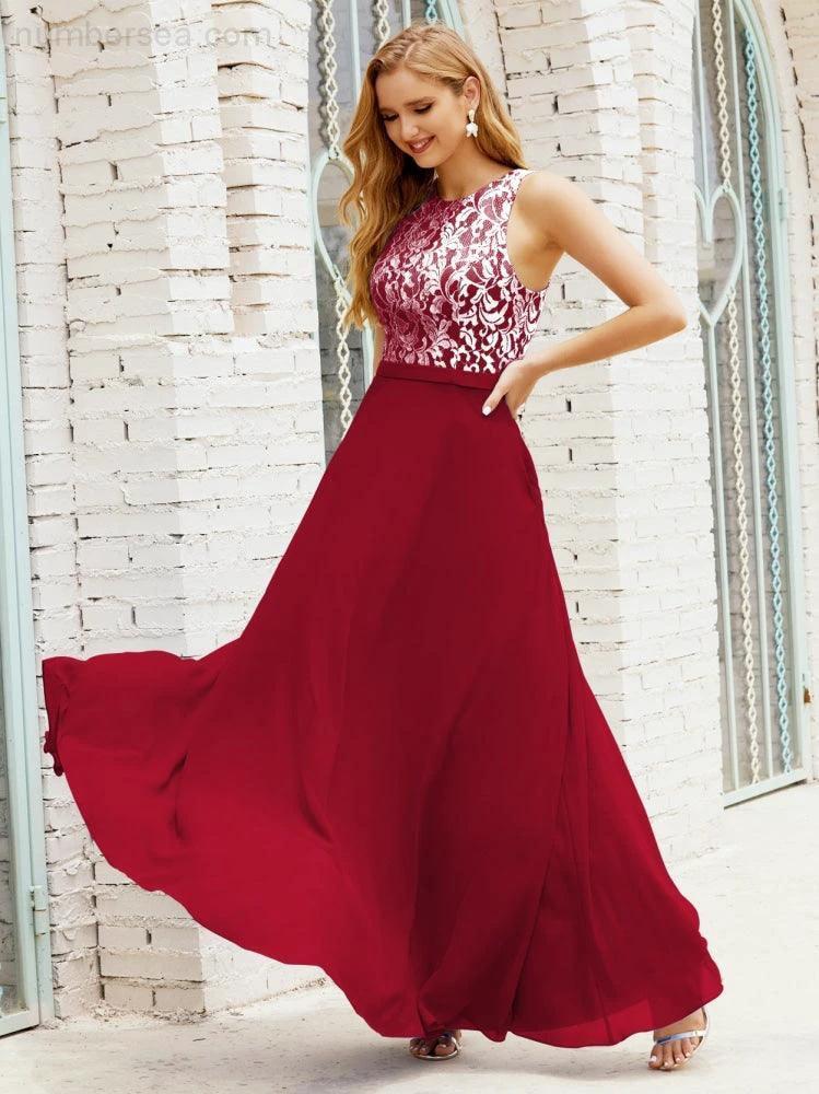 Lace Bridesmaid Dress Floor Length Evening Gowns with Pockets 28017 - Image 164