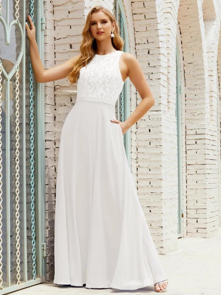 Lace Bridesmaid Dress Floor Length Evening Gowns with Pockets 28017 - Image 165