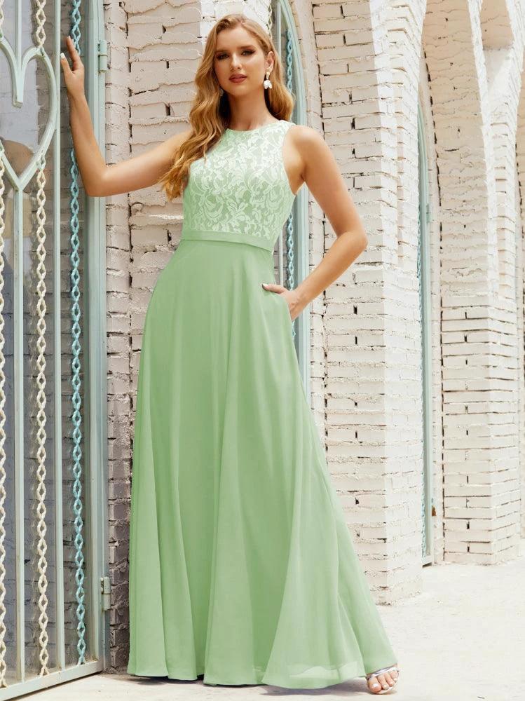 Lace Bridesmaid Dress Floor Length Evening Gowns with Pockets 28017 - Image 17