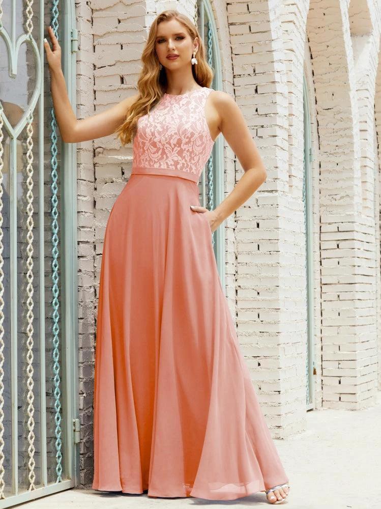 Lace Bridesmaid Dress Floor Length Evening Gowns with Pockets 28017 - Image 21