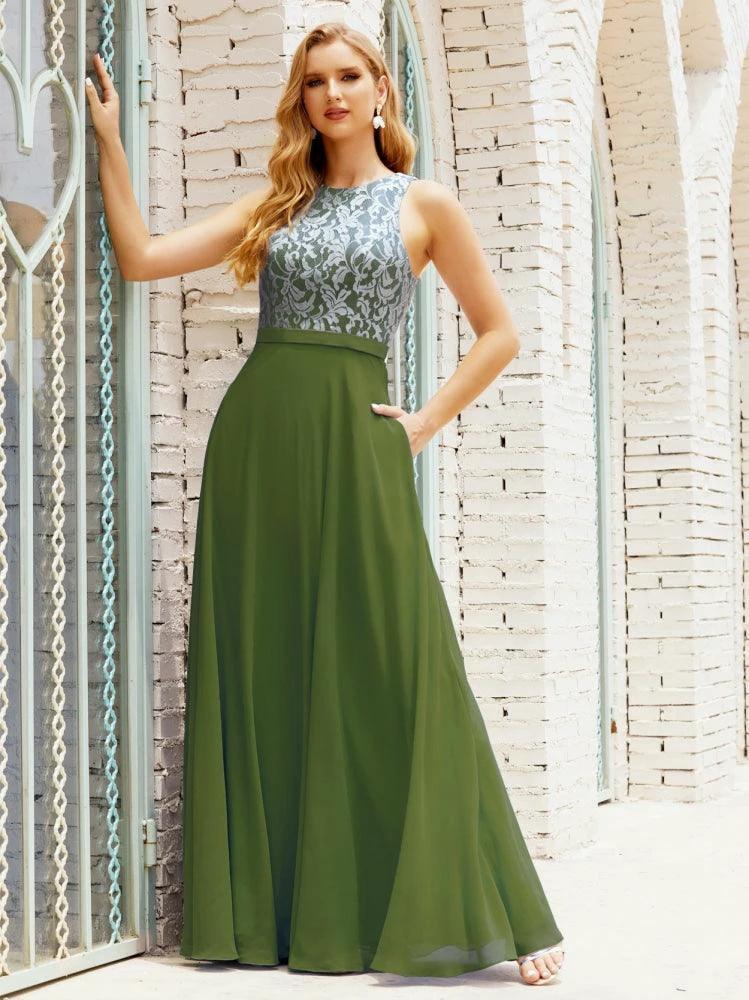 Lace Bridesmaid Dress Floor Length Evening Gowns with Pockets 28017 - Image 25