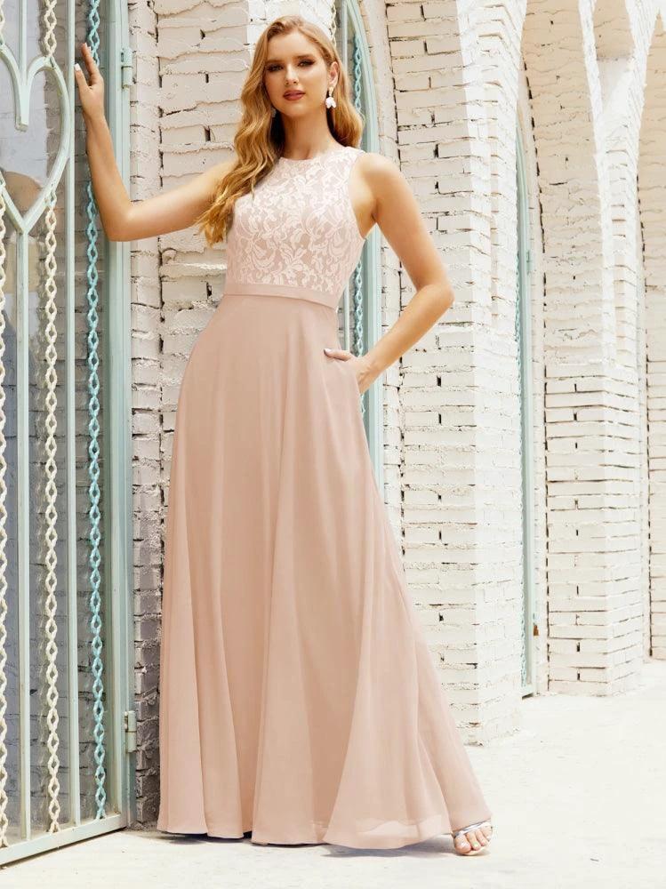 Lace Bridesmaid Dress Floor Length Evening Gowns with Pockets 28017 - Image 29