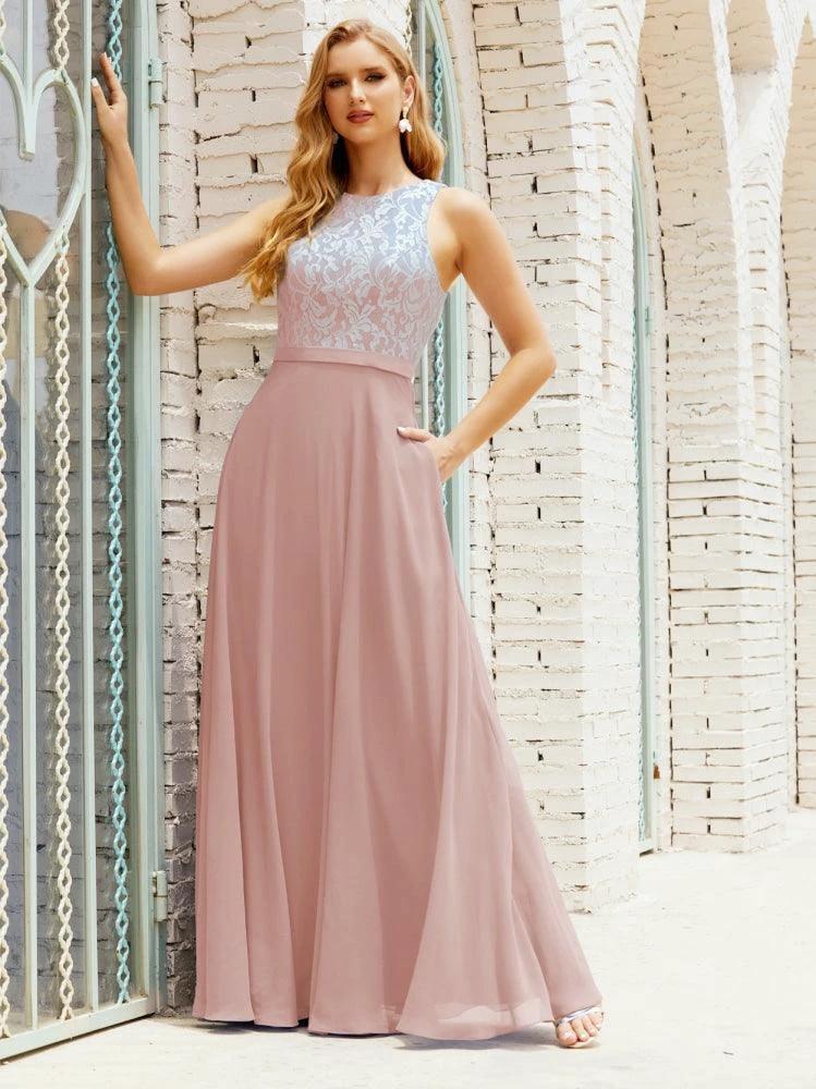 Lace Bridesmaid Dress Floor Length Evening Gowns with Pockets 28017 - Image 33
