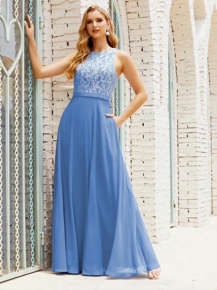 Lace Bridesmaid Dress Floor Length Evening Gowns with Pockets 28017 - Image 37