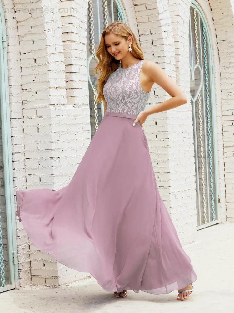 Lace Bridesmaid Dress Floor Length Evening Gowns with Pockets 28017 - Image 4