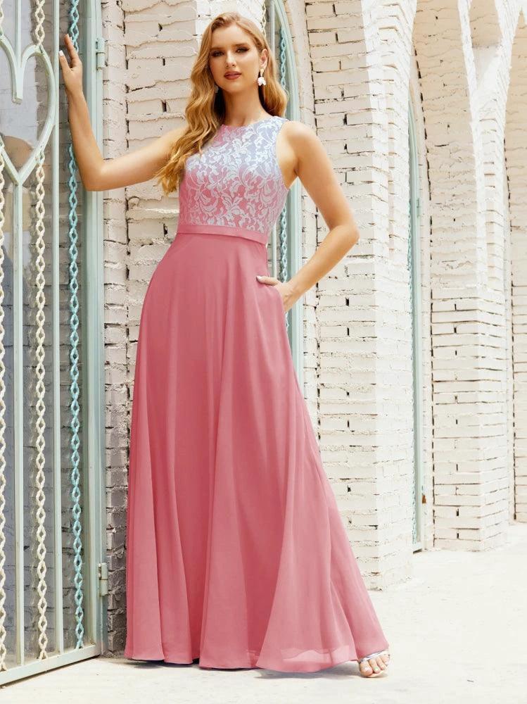 Lace Bridesmaid Dress Floor Length Evening Gowns with Pockets 28017 - Image 41