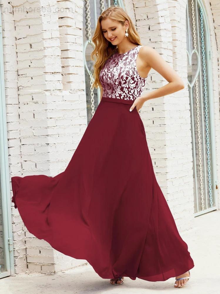 Lace Bridesmaid Dress Floor Length Evening Gowns with Pockets 28017 - Image 48