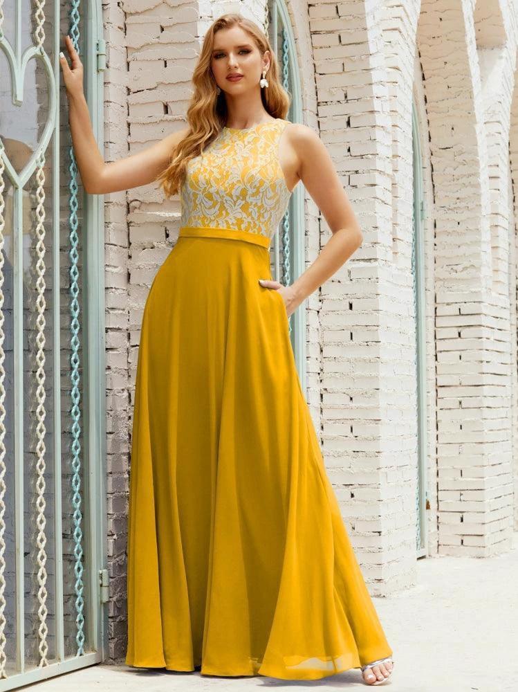Lace Bridesmaid Dress Floor Length Evening Gowns with Pockets 28017 - Image 5
