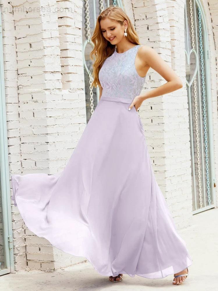 Lace Bridesmaid Dress Floor Length Evening Gowns with Pockets 28017 - Image 56