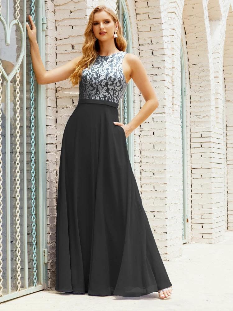 Lace Bridesmaid Dress Floor Length Evening Gowns with Pockets 28017 - Image 57