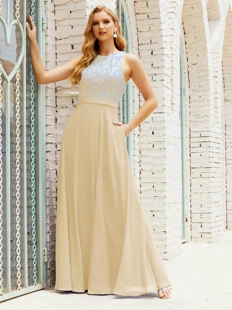 Lace Bridesmaid Dress Floor Length Evening Gowns with Pockets 28017 - Image 61