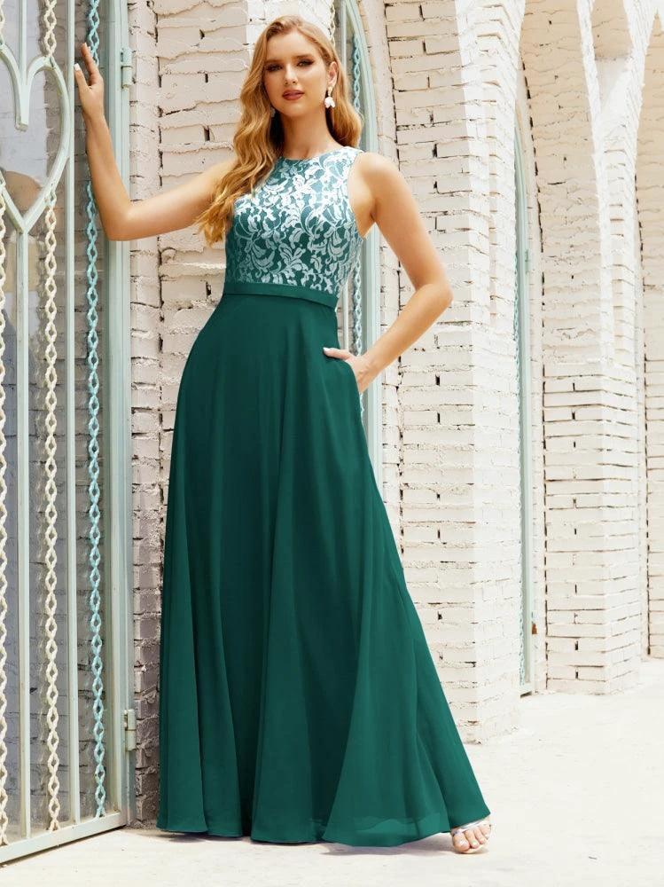 Lace Bridesmaid Dress Floor Length Evening Gowns with Pockets 28017 - Image 65