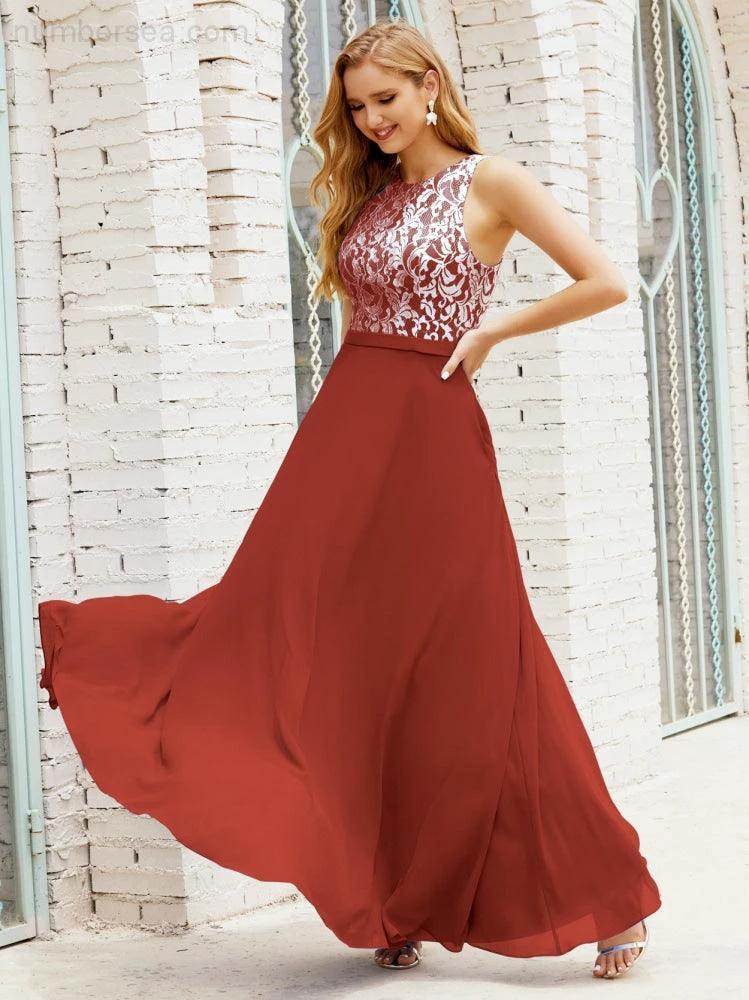Lace Bridesmaid Dress Floor Length Evening Gowns with Pockets 28017 - Image 76