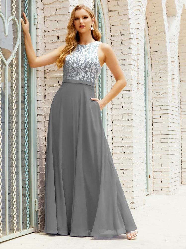 Lace Bridesmaid Dress Floor Length Evening Gowns with Pockets 28017 - Image 77