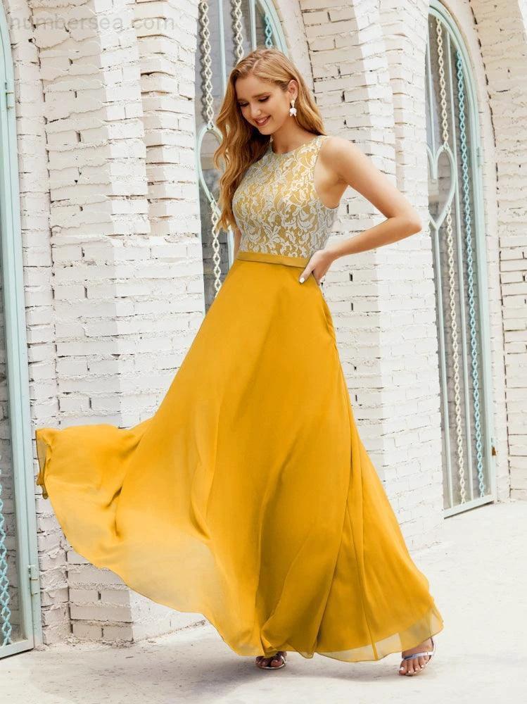 Lace Bridesmaid Dress Floor Length Evening Gowns with Pockets 28017 - Image 8