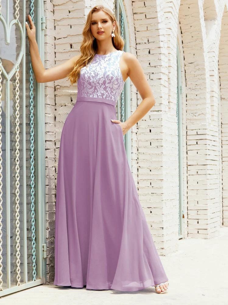 Lace Bridesmaid Dress Floor Length Evening Gowns with Pockets 28017 - Image 81