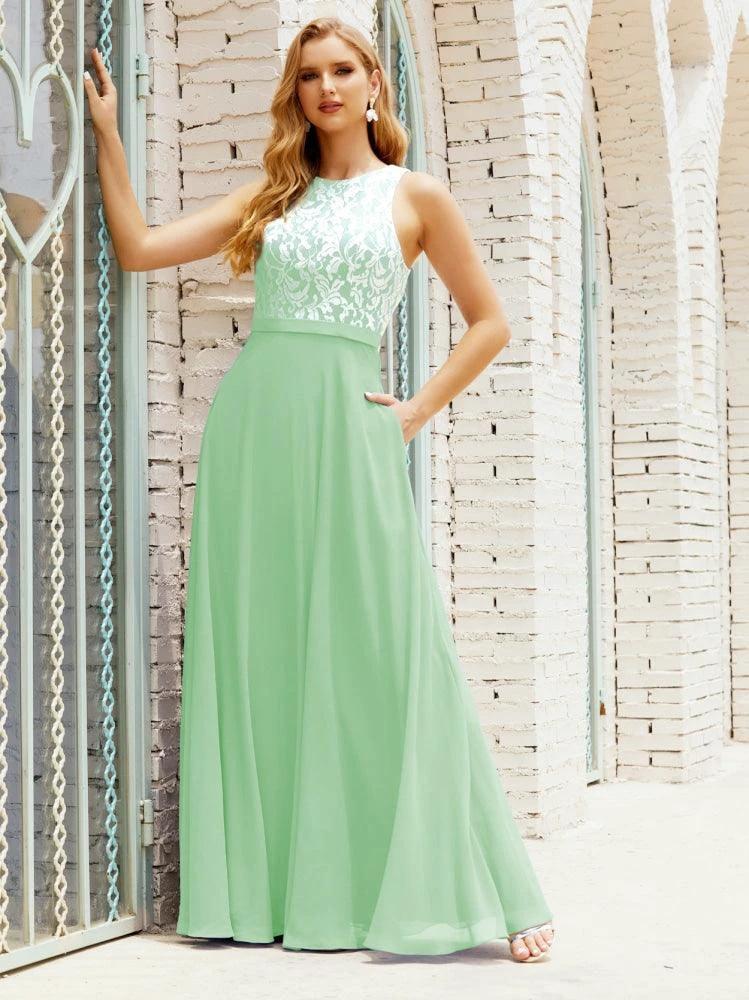 Lace Bridesmaid Dress Floor Length Evening Gowns with Pockets 28017 - Image 85