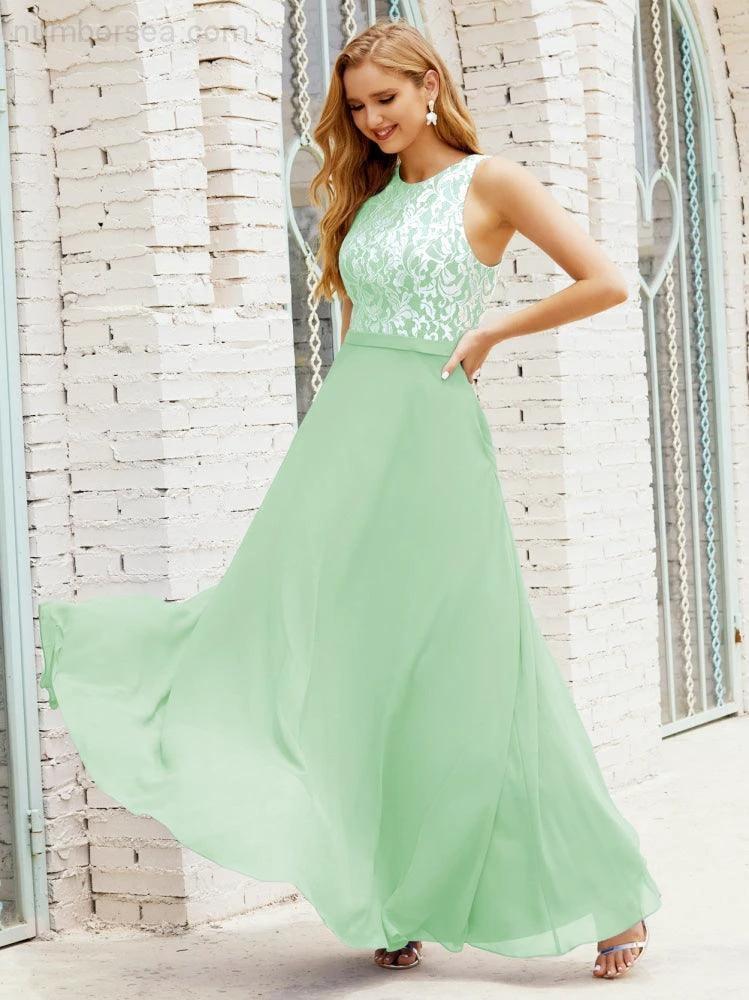 Lace Bridesmaid Dress Floor Length Evening Gowns with Pockets 28017 - Image 88