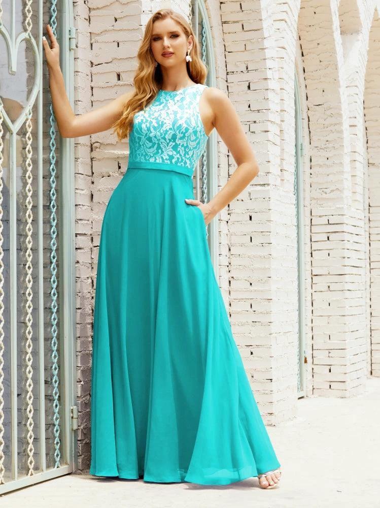 Lace Bridesmaid Dress Floor Length Evening Gowns with Pockets 28017 - Image 89